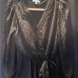 Moon River Black Textured Wrap Blouse